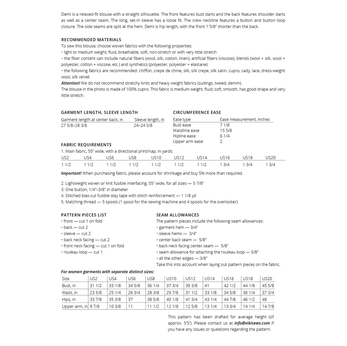 Vikisews - Demi Blouse Sewing Pattern (UK 6-24)
