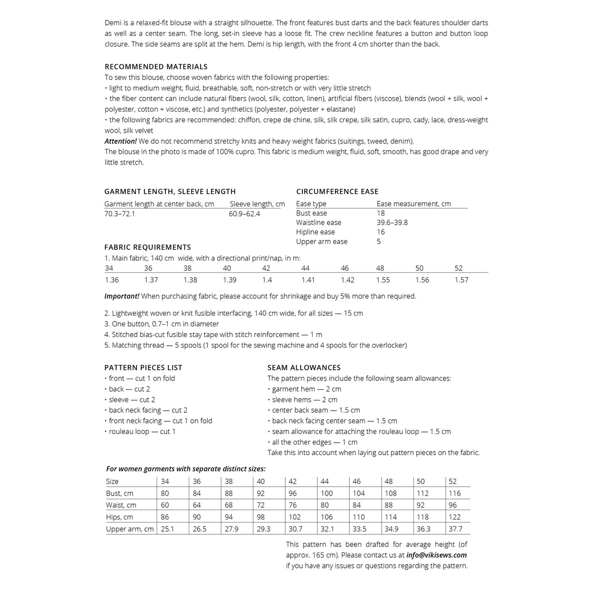 Vikisews - Demi Blouse Sewing Pattern (UK 6-24)
