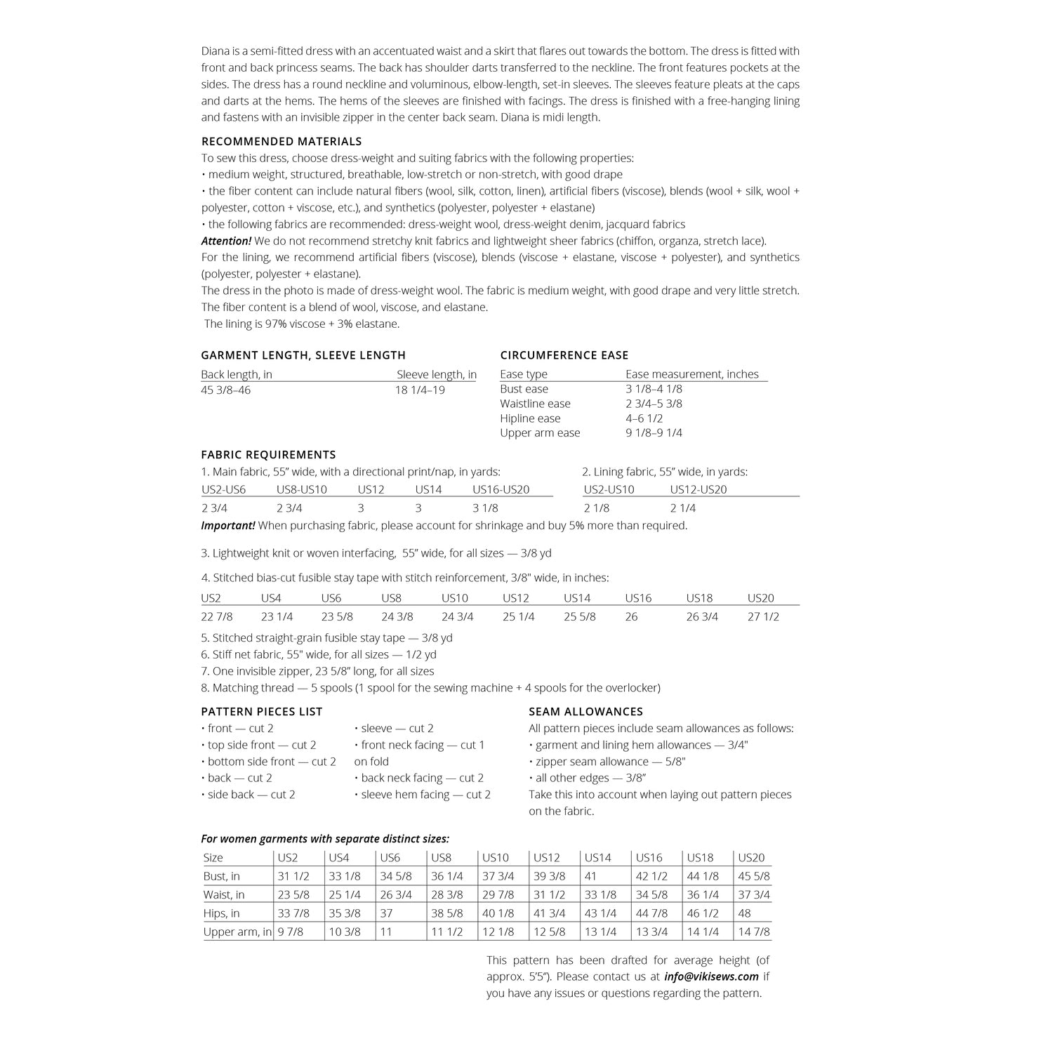 Vikisews - Diana Dress Sewing Pattern (UK 6-24)