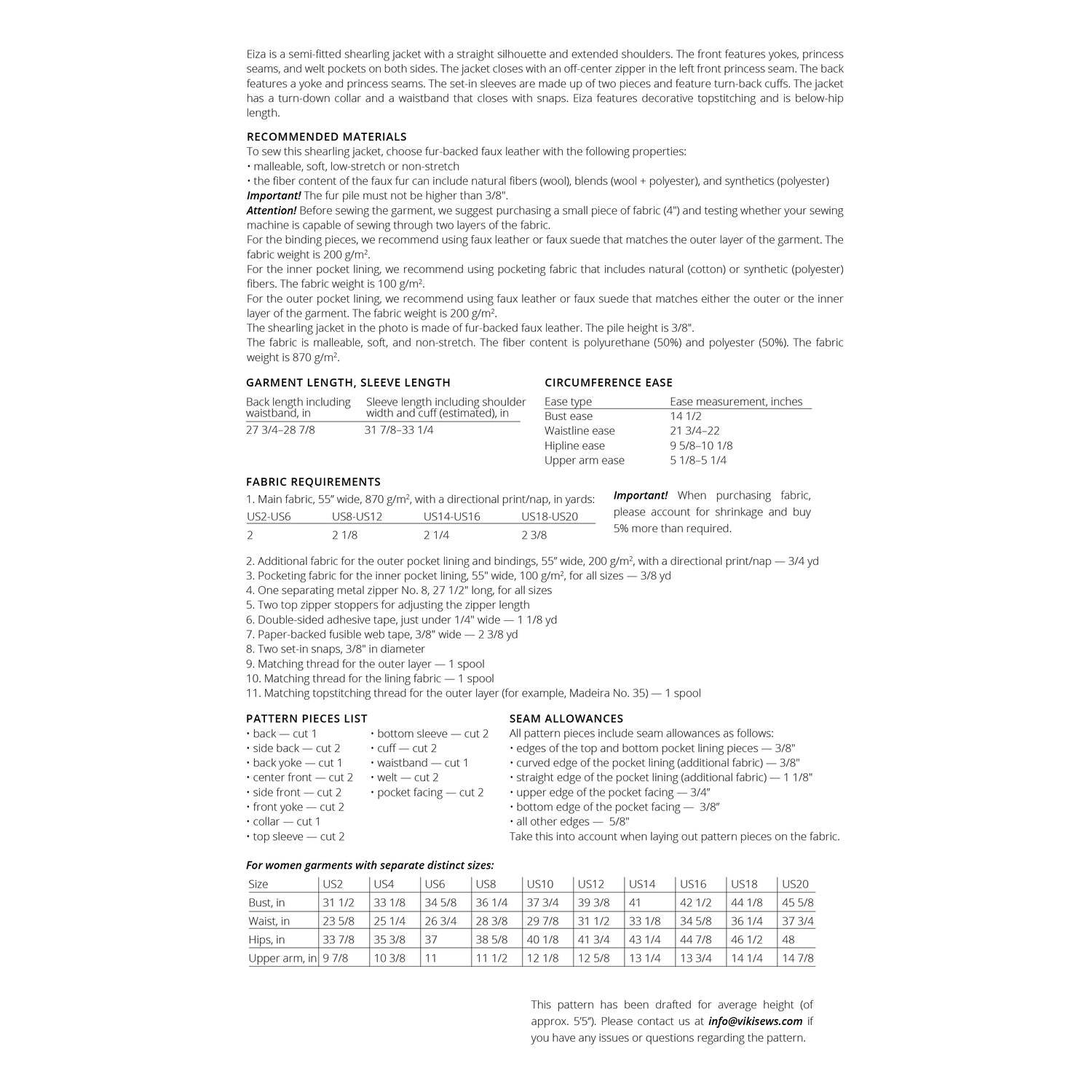 Vikisews - Eiza Shearling Jacket Pattern (UK 6-24)