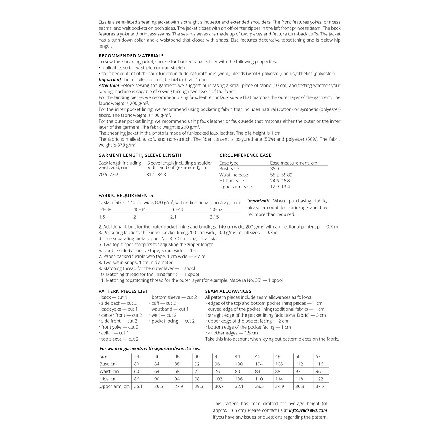 Vikisews - Eiza Shearling Jacket Pattern (UK 6-24)