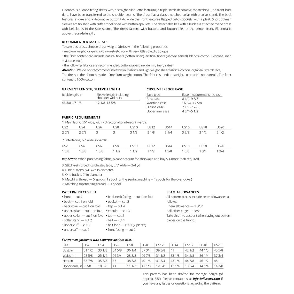 Vikisews - Eleonora Dress Sewing Pattern (UK 6-24)