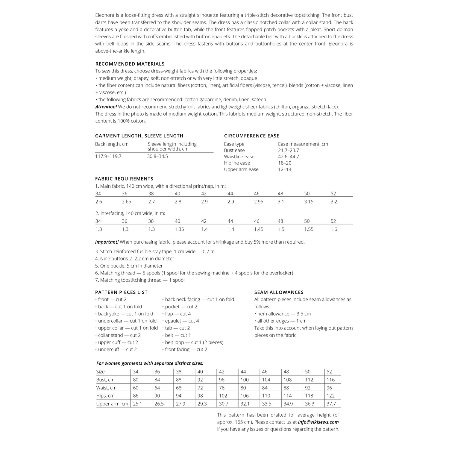 Vikisews - Eleonora Dress Sewing Pattern (UK 6-24)