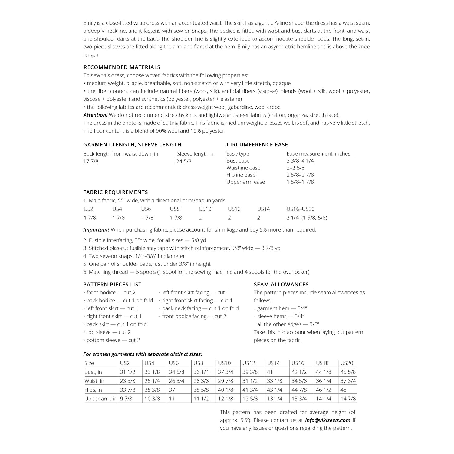 Vikisews - Emily Dress Sewing Pattern (UK 6-24)