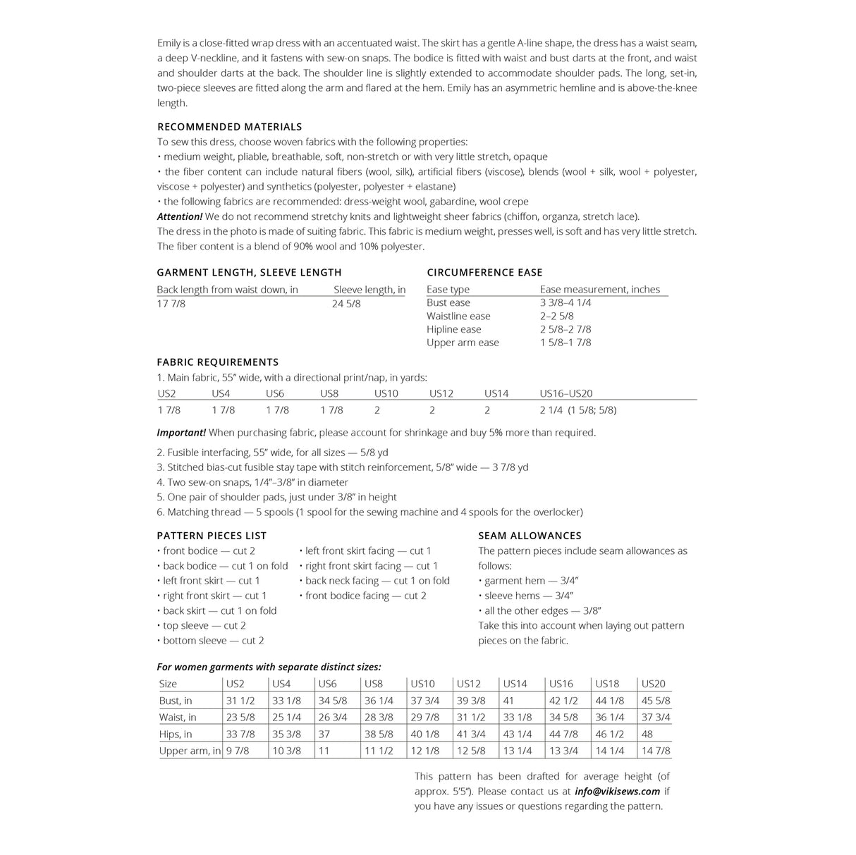 Vikisews - Emily Dress Sewing Pattern (UK 6-24)