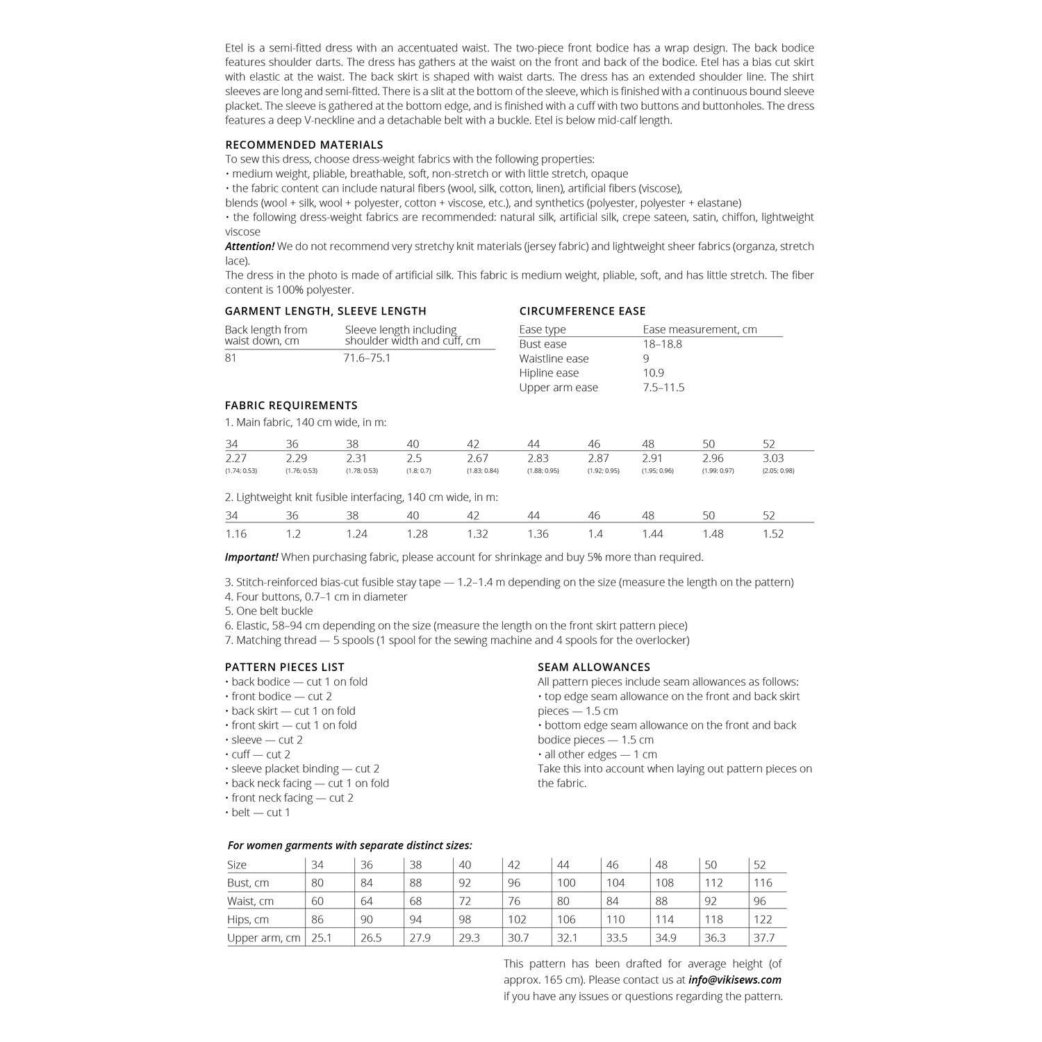Vikisews - Etel Dress Sewing Pattern (UK 6-24)