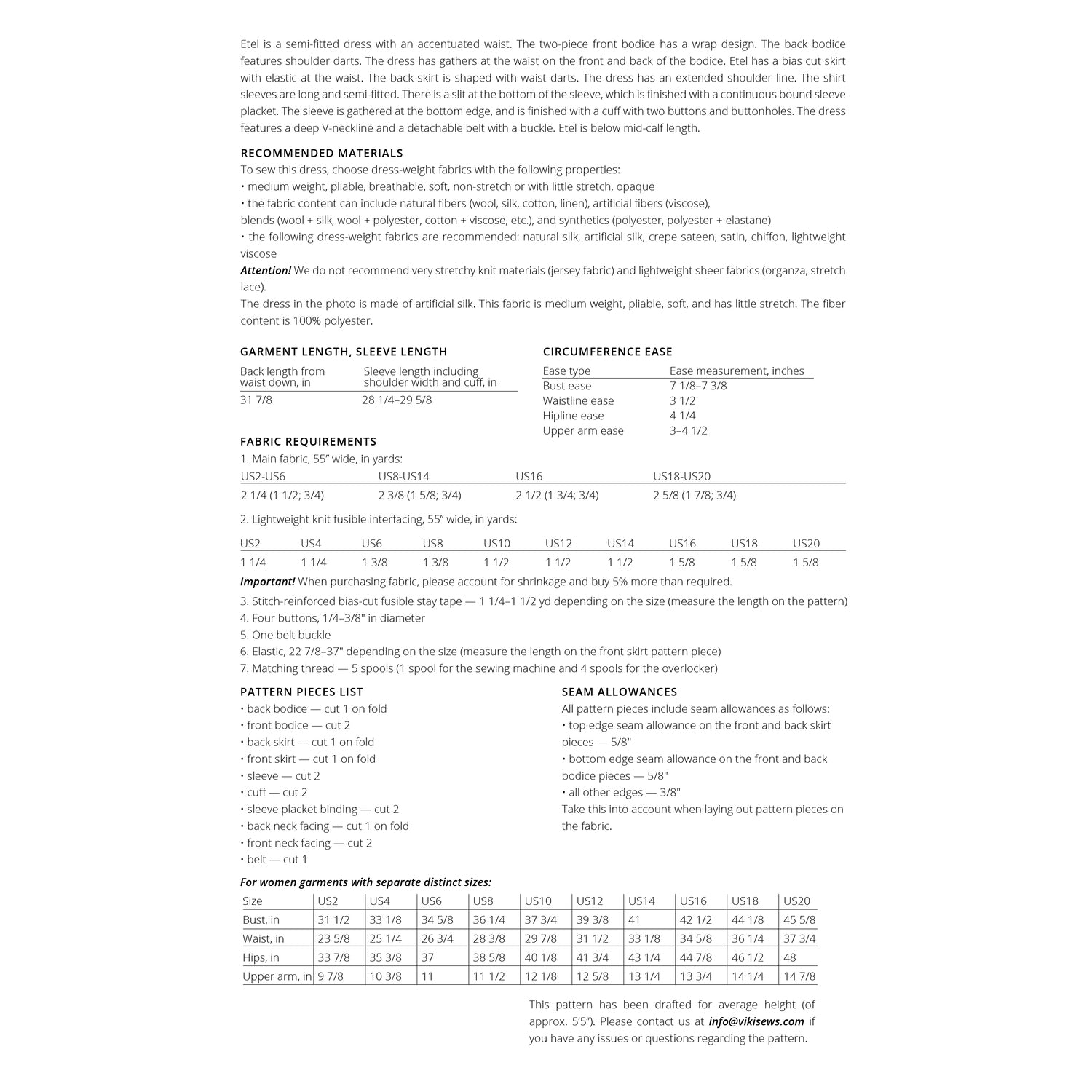 Vikisews - Etel Dress Sewing Pattern (UK 6-24)