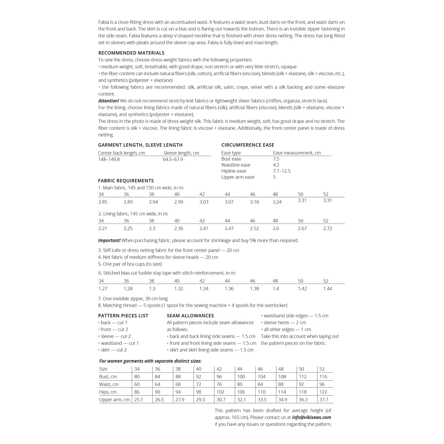 Vikisews fabia dress pattern size guide 1