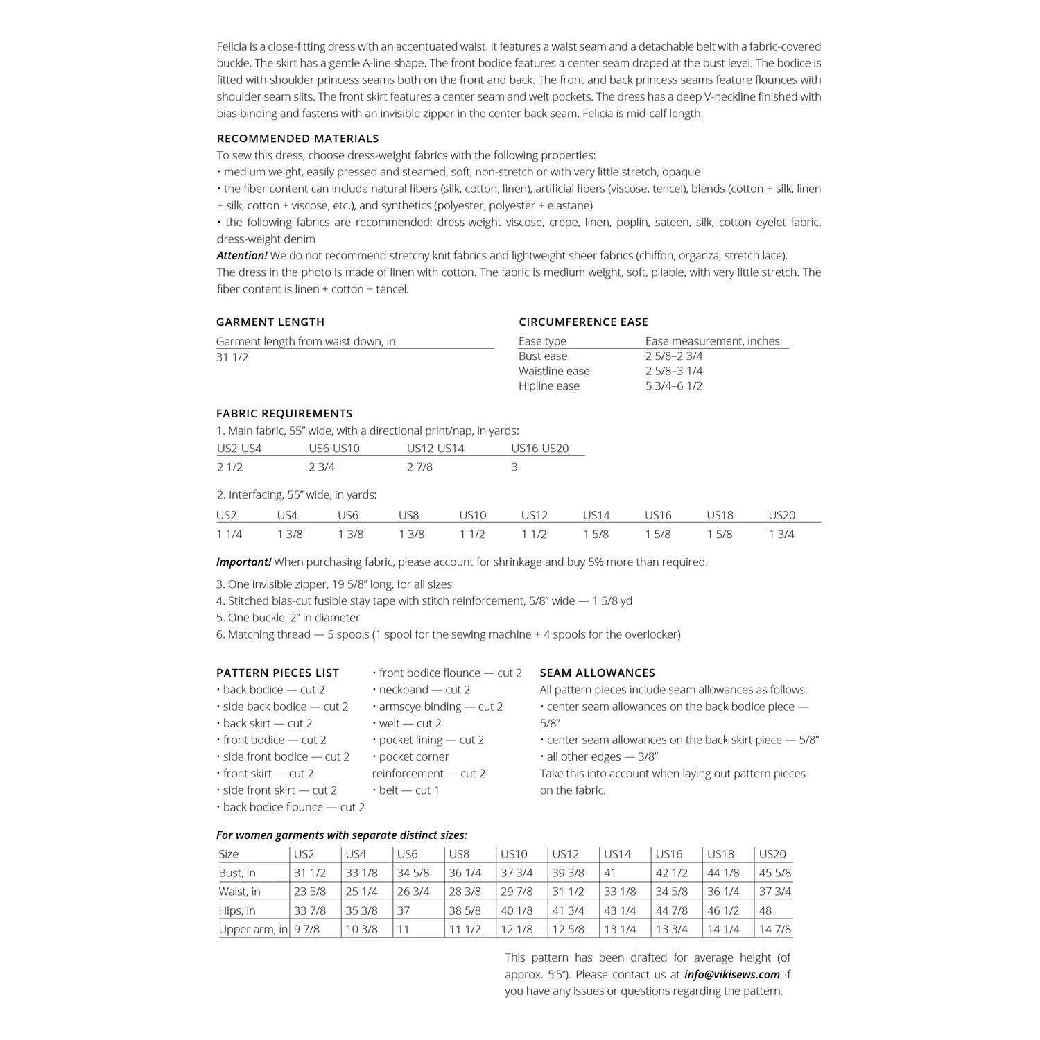 Vikisews - Felicia Dress Sewing Pattern (UK 6-24)