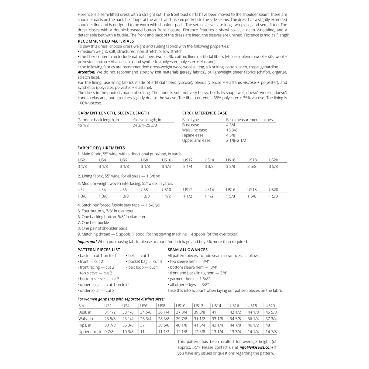 Vikisews - Florence Dress Sewing Pattern (UK 6-24)