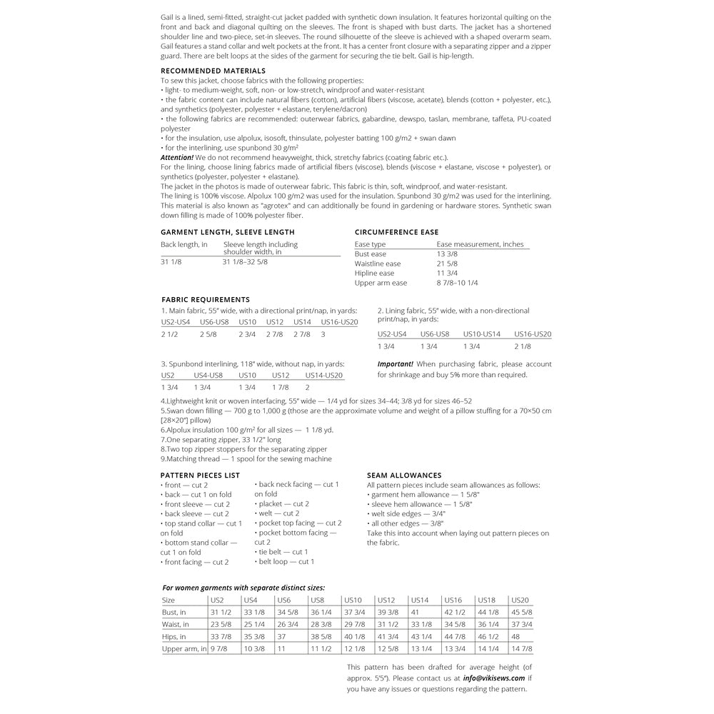 Vikisews - Gail Jacket Sewing Pattern (UK 6-24)