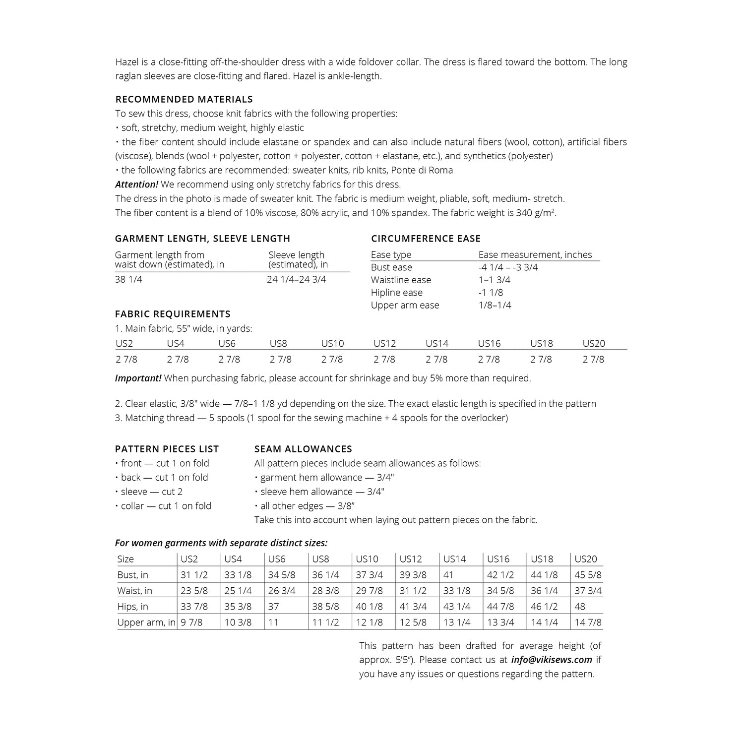 Vikisews - Hazel Dress Sewing Pattern (UK 6-24)