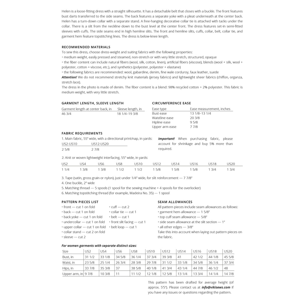 Vikisews - Helen Dress Sewing Pattern (UK 6-24)