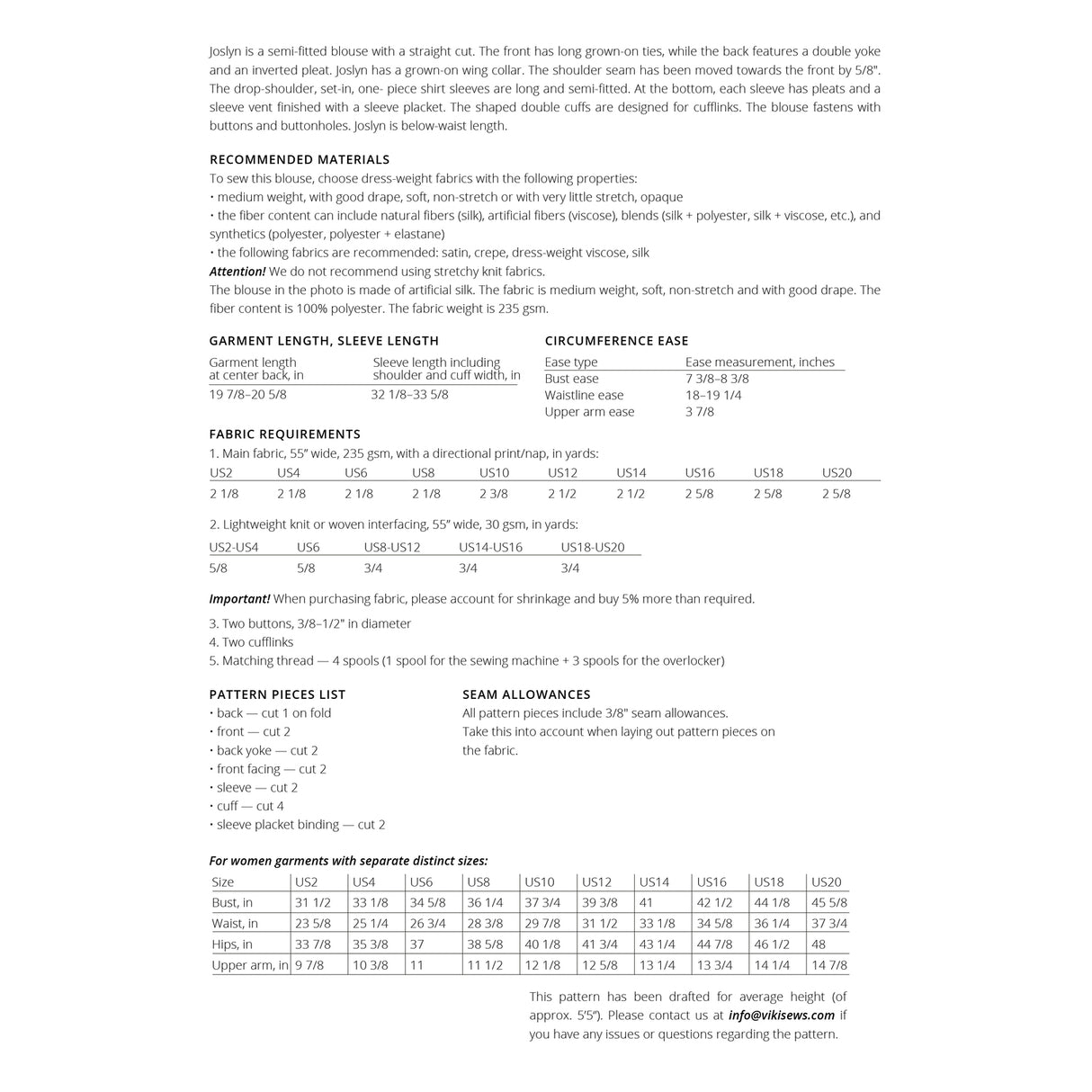 Vikisews - Joslyn Blouse Sewing Pattern (UK 6-24)