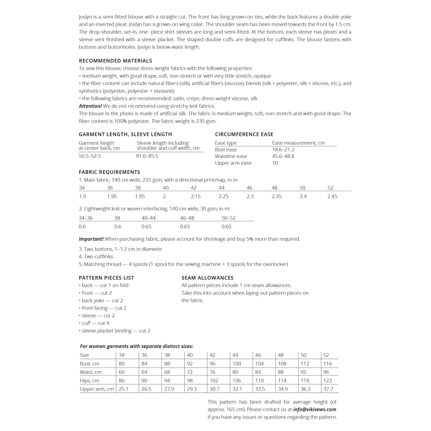 Vikisews - Joslyn Blouse Sewing Pattern (UK 6-24)