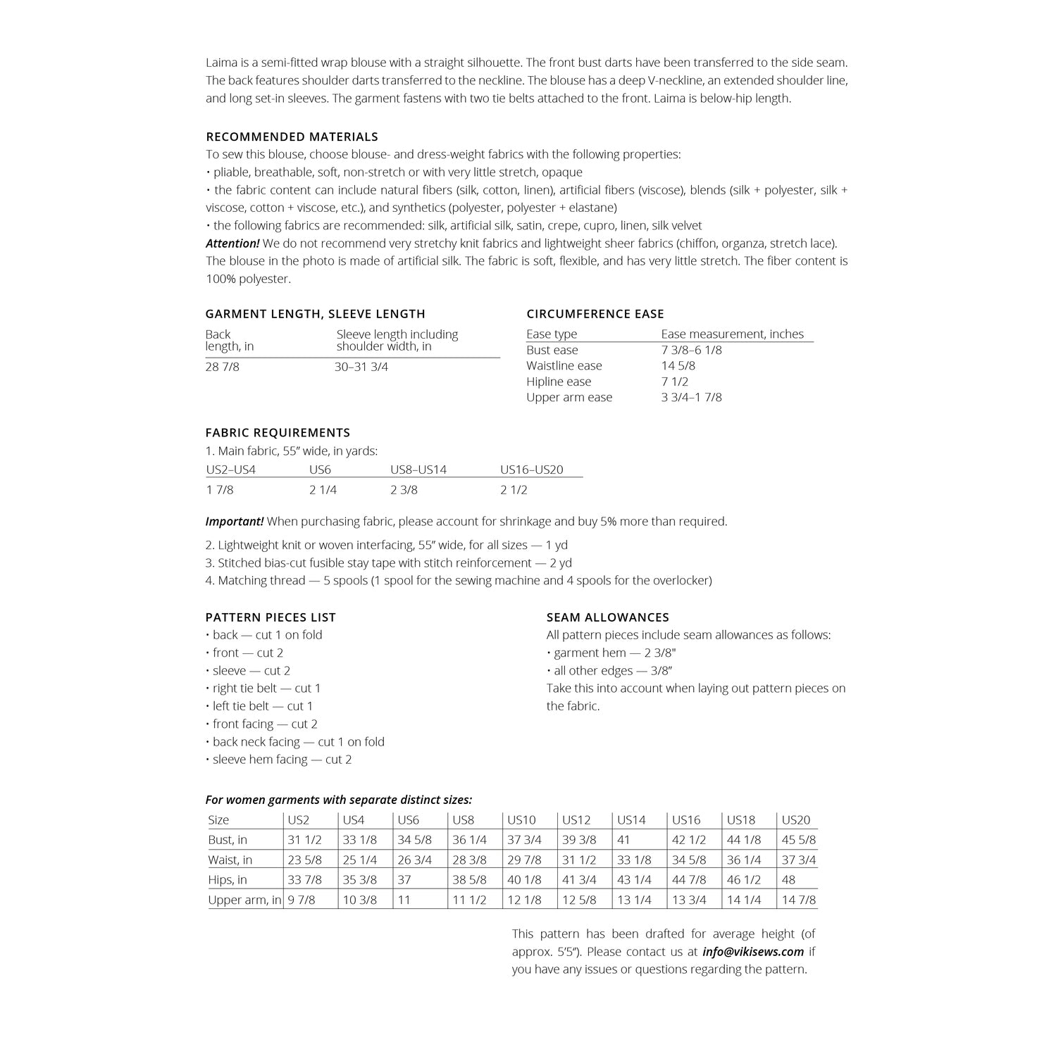 Vikisews - Laima Blouse Sewing Pattern (UK 6-24)