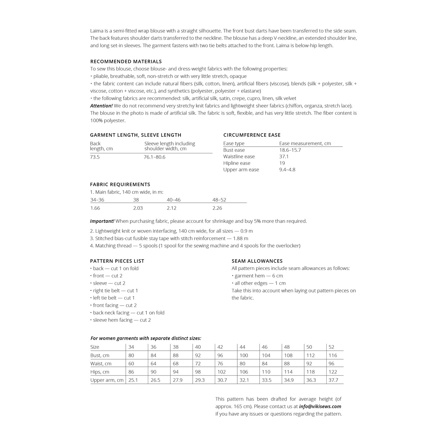Vikisews - Laima Blouse Sewing Pattern (UK 6-24)