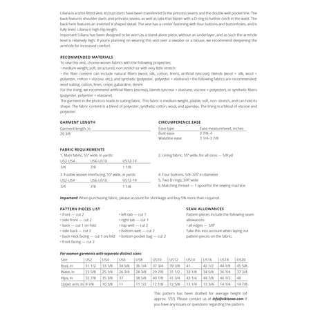 Vikisews Liliana Vest Sewing Pattern Sizechart1