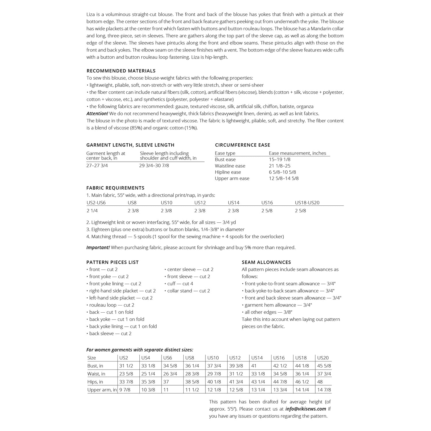 Vikisews - Liza Blouse Sewing Pattern (UK 6-24)