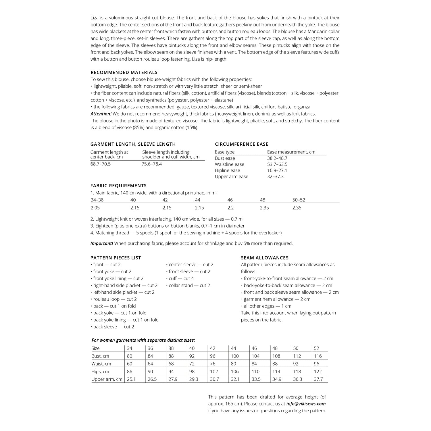 Vikisews - Liza Blouse Sewing Pattern (UK 6-24)