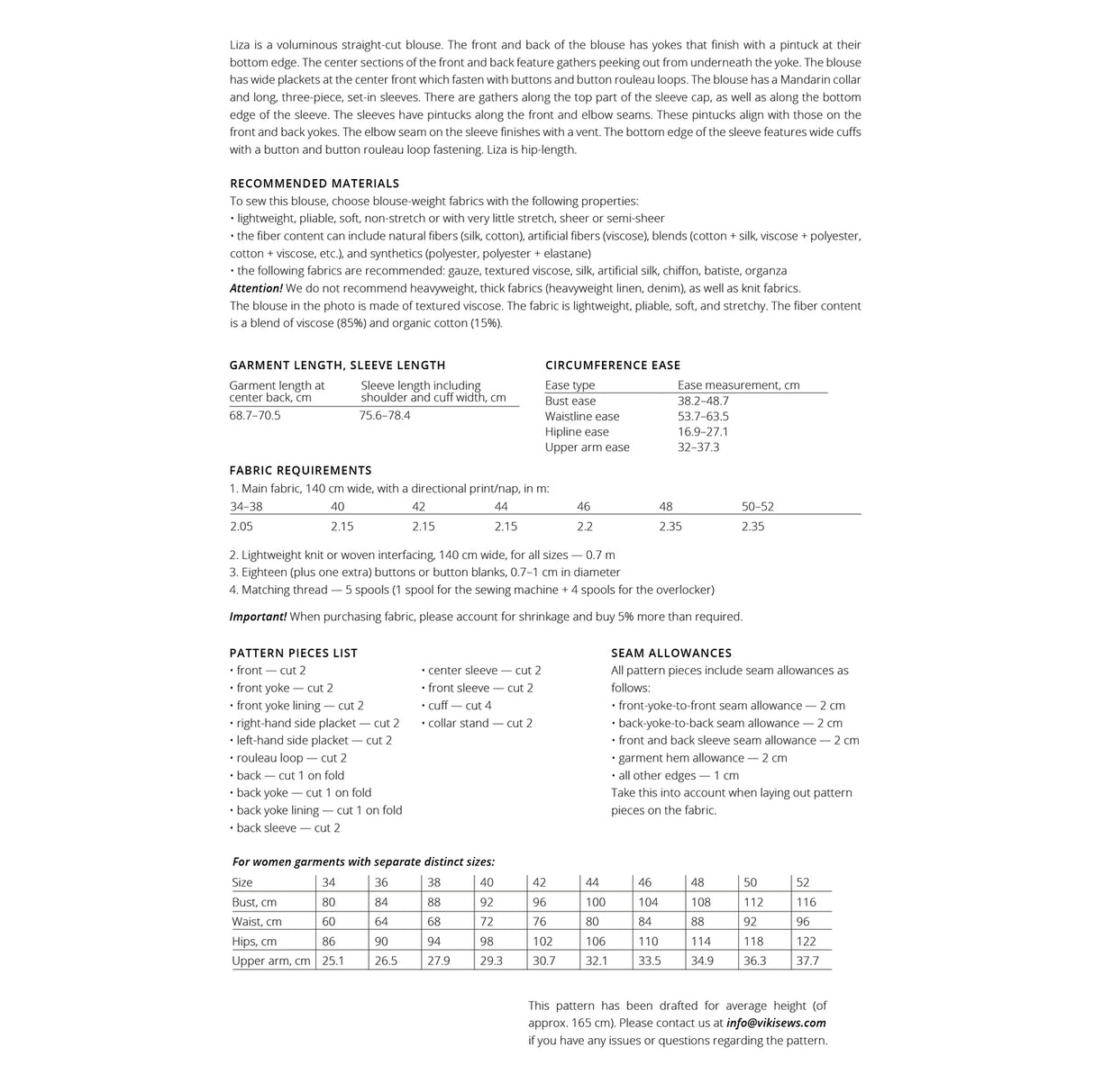 Vikisews - Liza Blouse Sewing Pattern (UK 6-24)