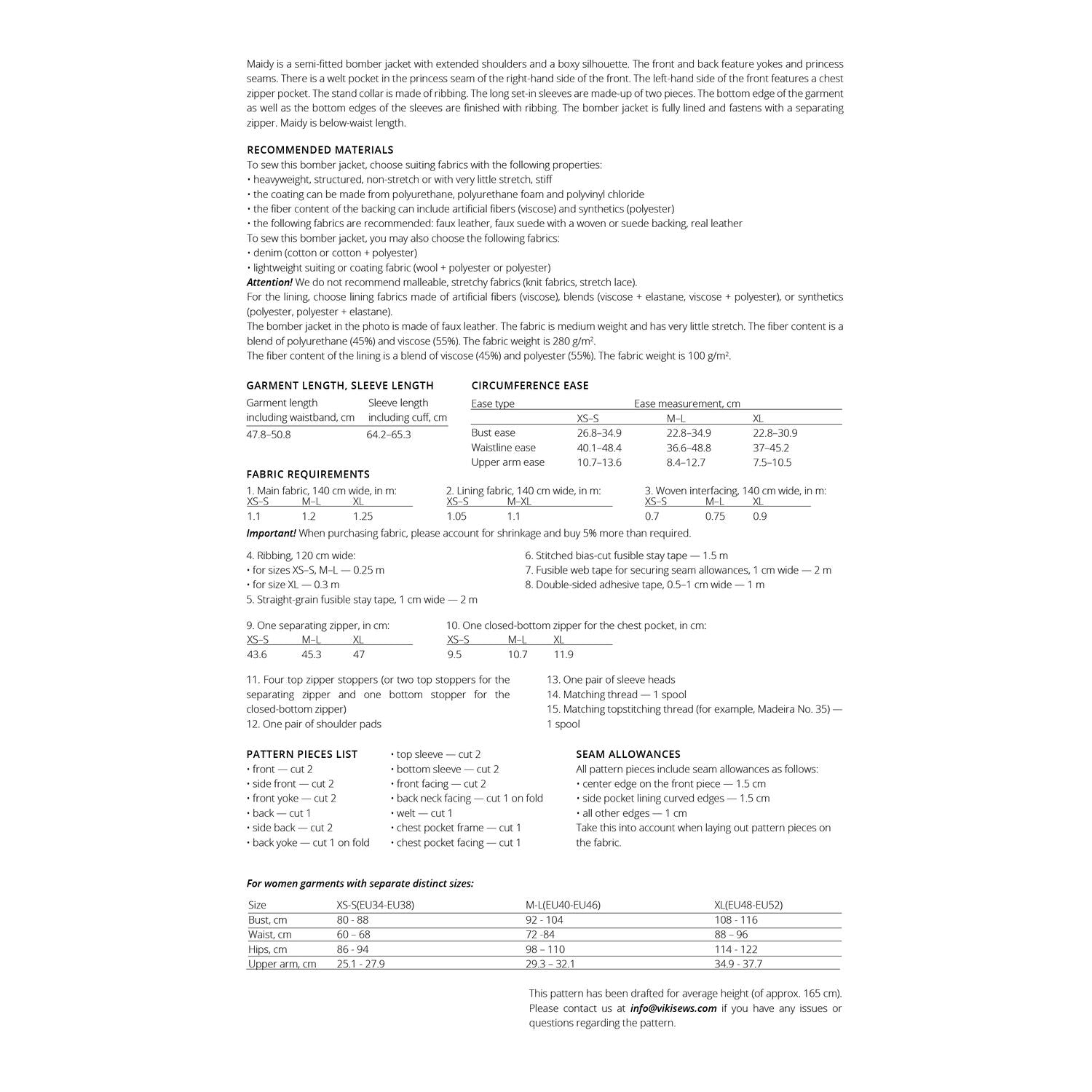 Vikisews - Maidy Bomber Jacket Pattern