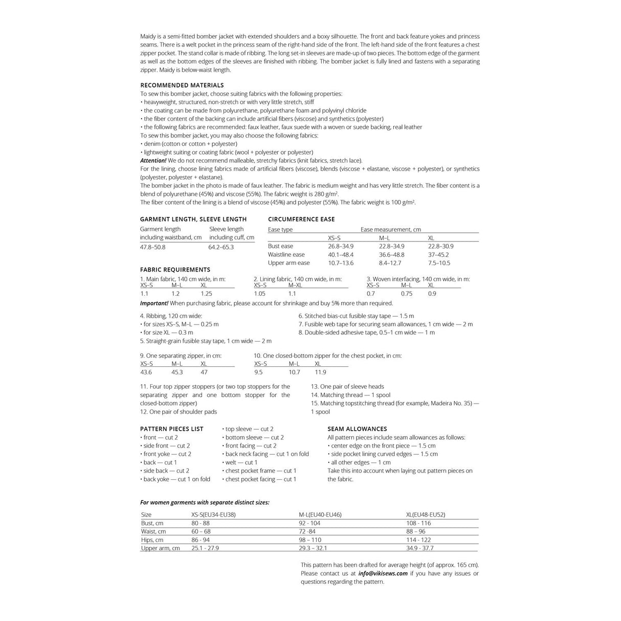 Vikisews - Maidy Bomber Jacket Pattern