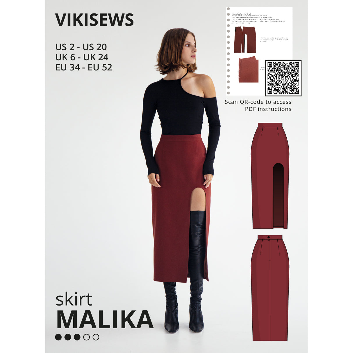 Vikisews - Malika Skirt Sewing Pattern (UK 6-24)