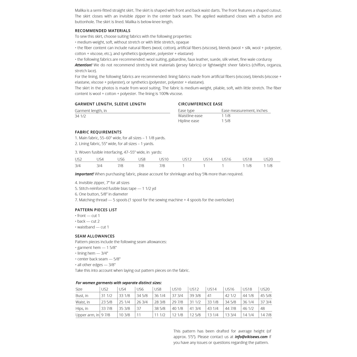 Vikisews - Malika Skirt Sewing Pattern (UK 6-24)