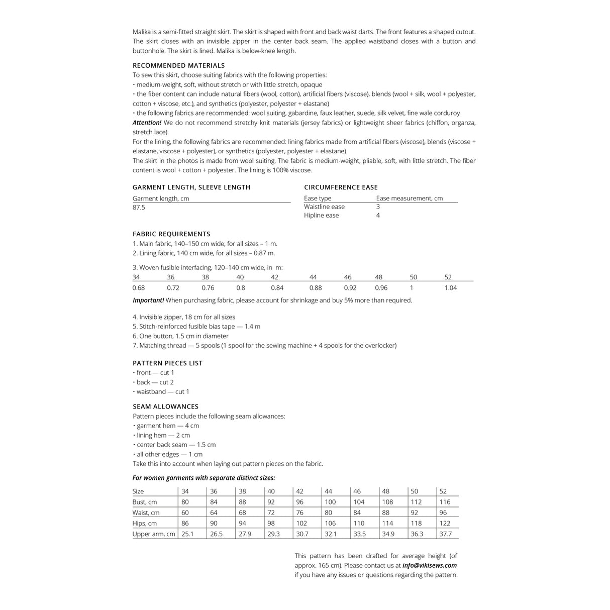 Vikisews - Malika Skirt Sewing Pattern (UK 6-24)
