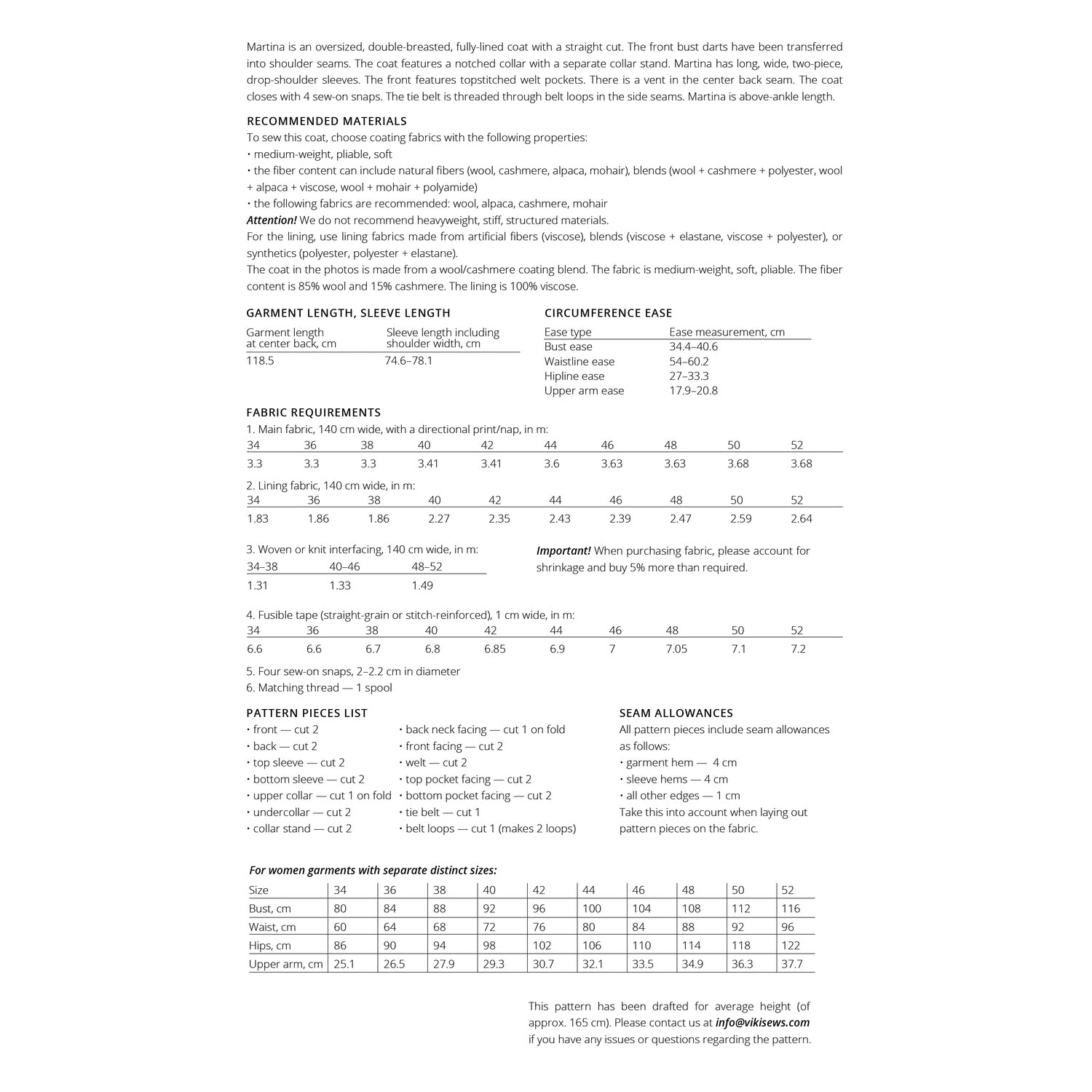 Vikisews Martina Coat Sewing Pattern Sizeguide2
