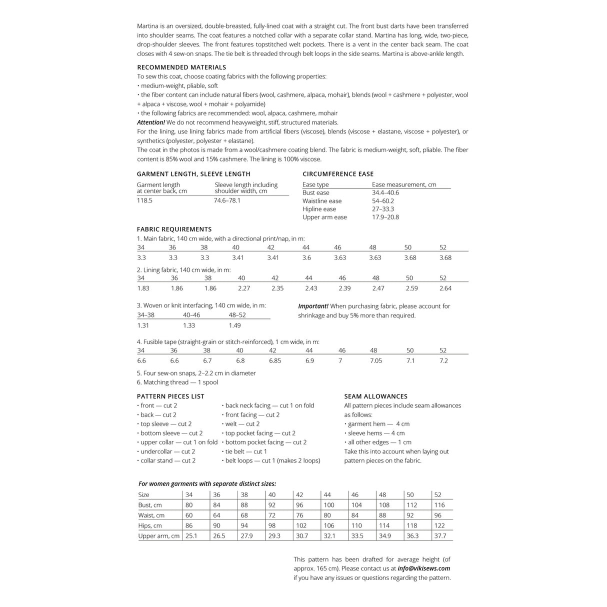 Vikisews - Martina Coat Sewing Pattern (UK 6-24)
