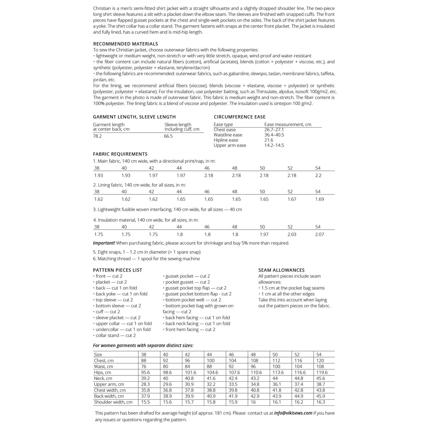Vikisews - Men’s Christian Jacket Pattern (UK 28-44)
