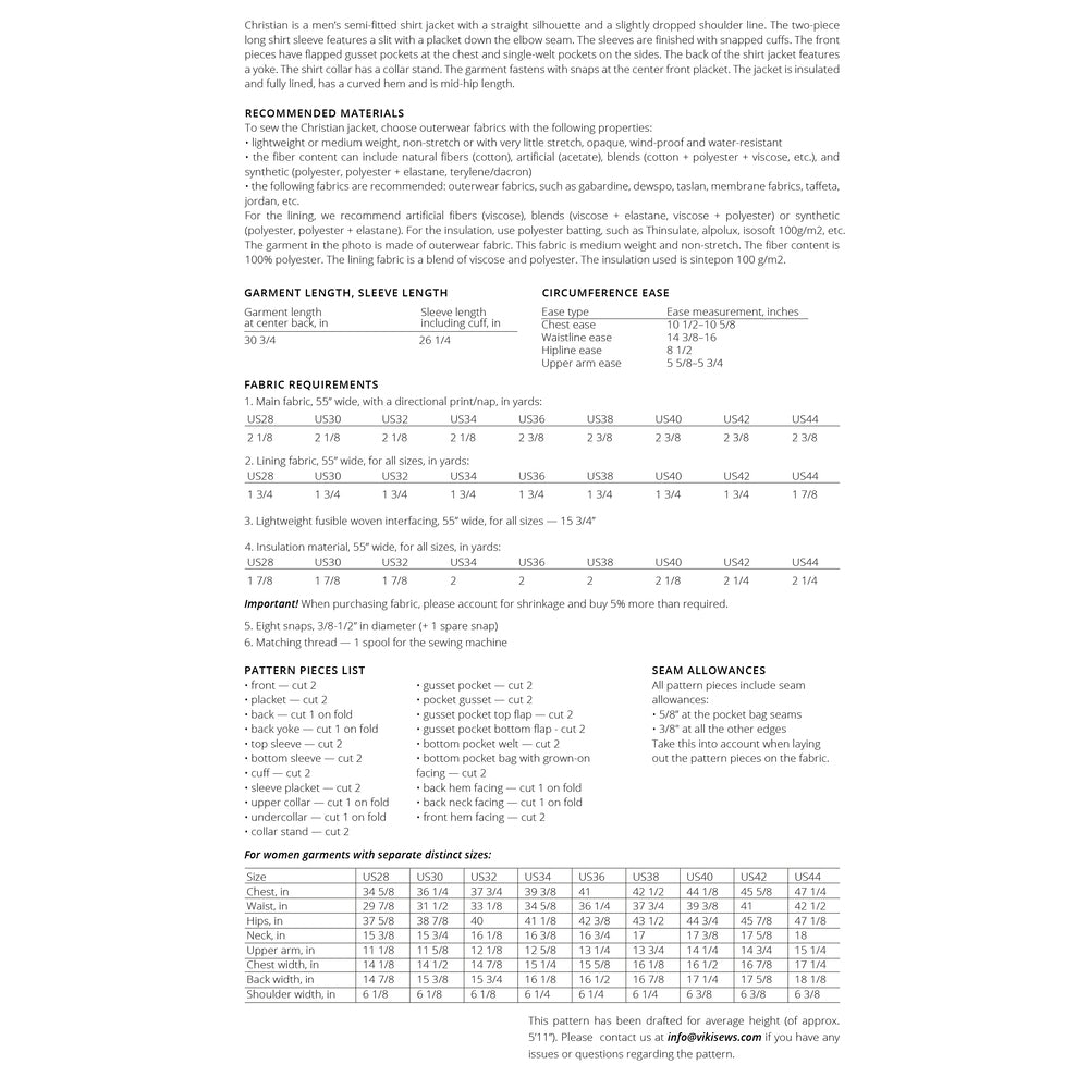 Vikisews - Mens Christian Jacket Pattern (UK 28-44)