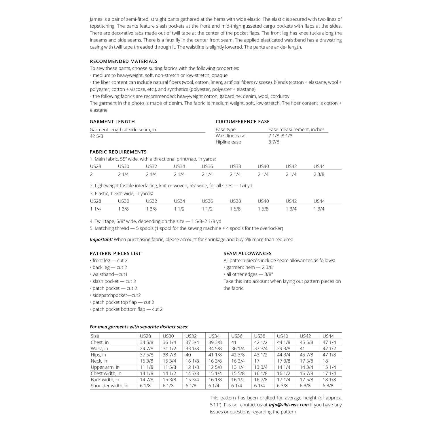 Vikisews - Men‚Äö√Ñ√¥s James Pants Sewing Pattern (UK 28-44)
