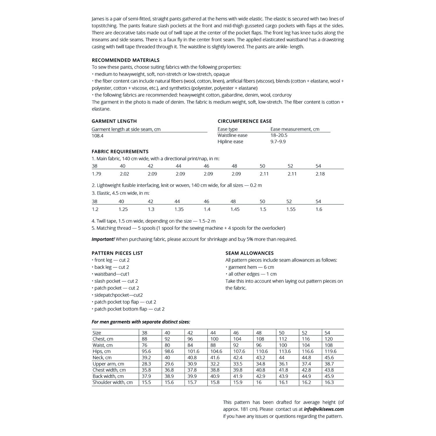 Vikisews - Men’s James Pants Sewing Pattern (UK 28-44)