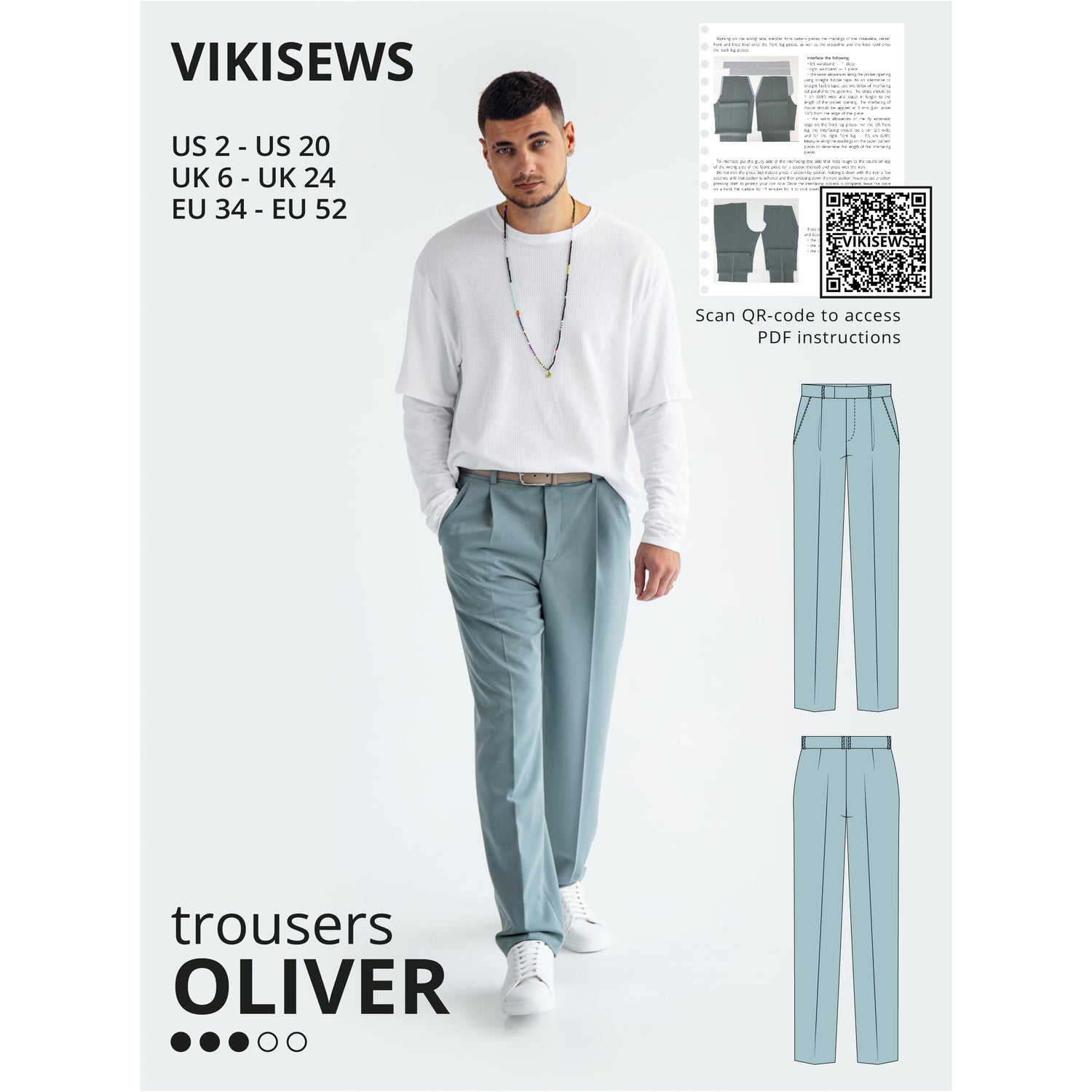 Vikisews - Men’s Oliver Trousers Pattern (UK 28-44)