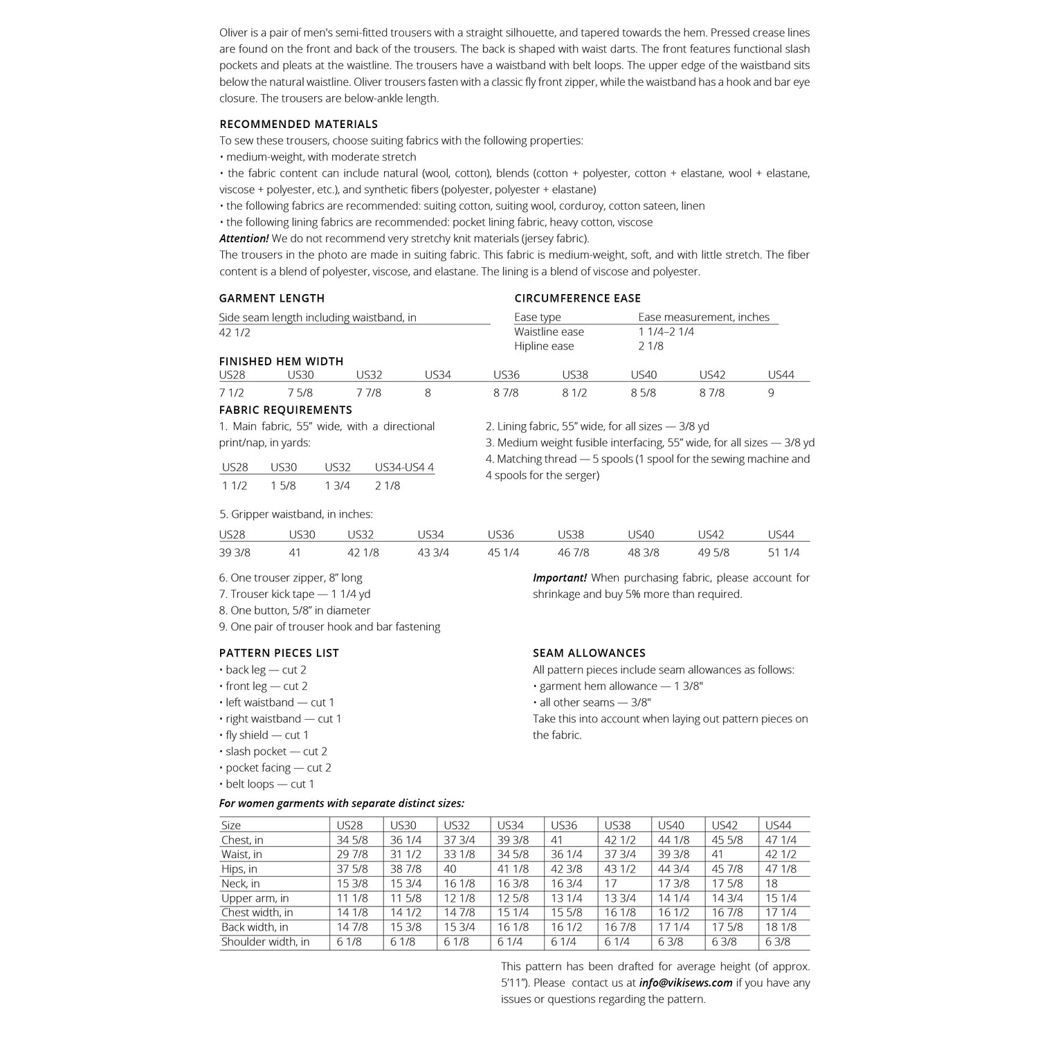 Vikisews - Men‚Äö√Ñ√¥s Oliver Trousers Pattern (UK 28-44)