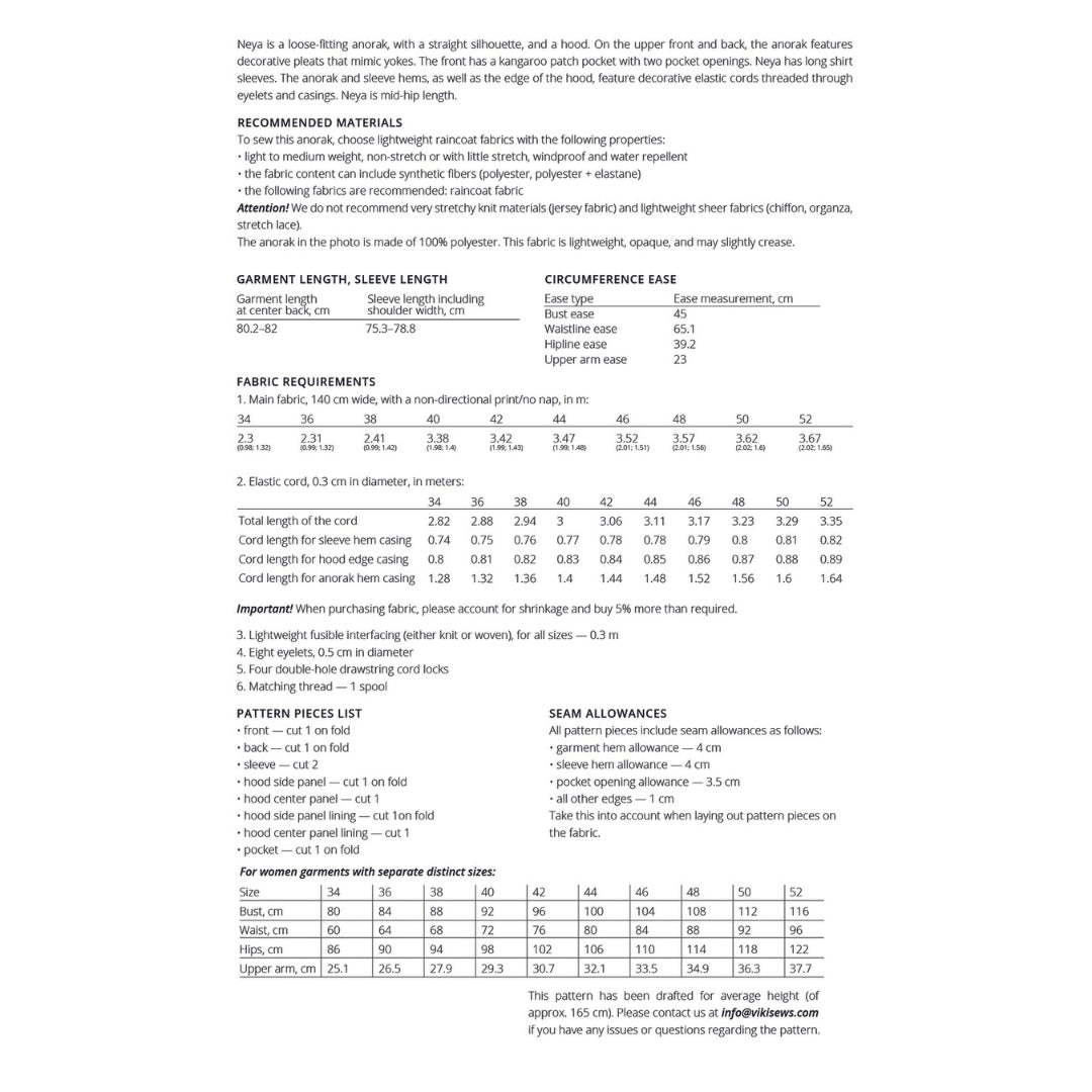 Vikisews - Neya Anorak Sewing Pattern (UK 6-24)