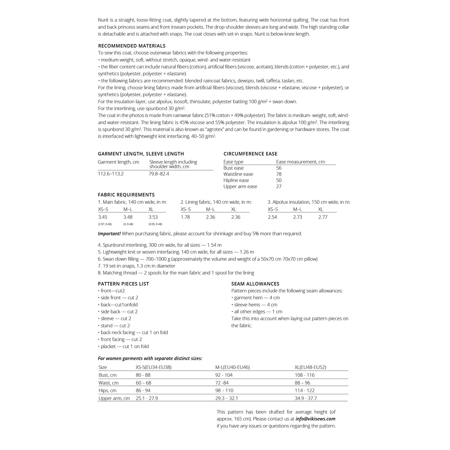 Vikisews - Nurit Coat Sewing Pattern (UK 6-24)