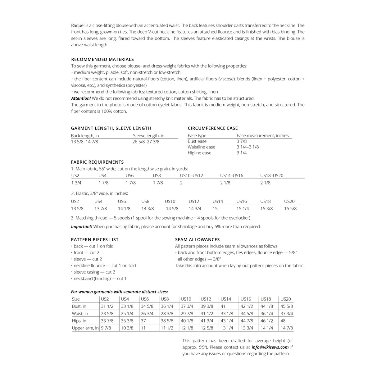 Vikisews - Raquel Blouse Sewing Pattern (UK 6-24)