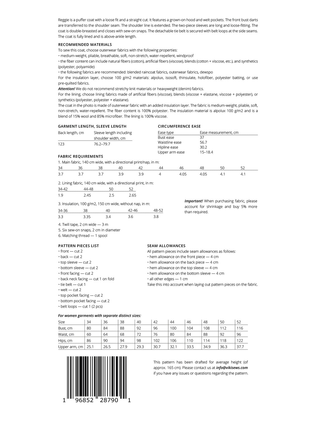 Vikisews - Reggie Coat Sewing Pattern (UK 6-24)