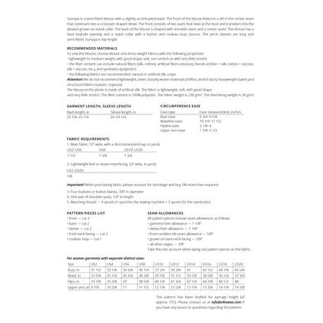 Vikisews sumaya blouse pattern size chart 2