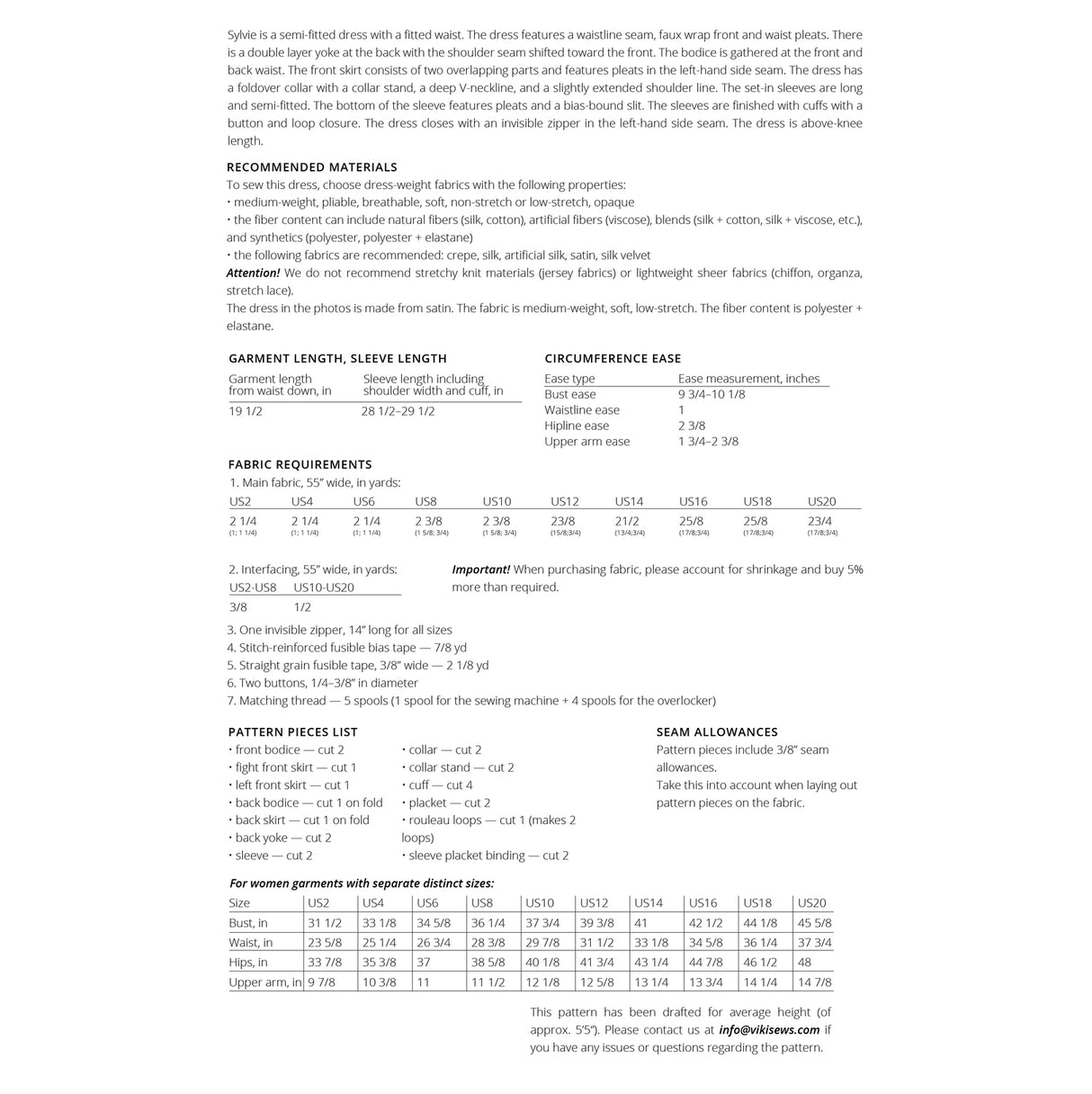 Vikisews - Sylvie Dress Sewing Pattern (UK 6-24)