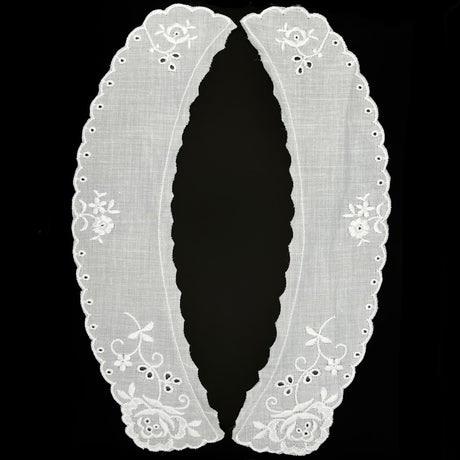 Vintage Floral Embroidered Cotton Collar Sarah White Large Full