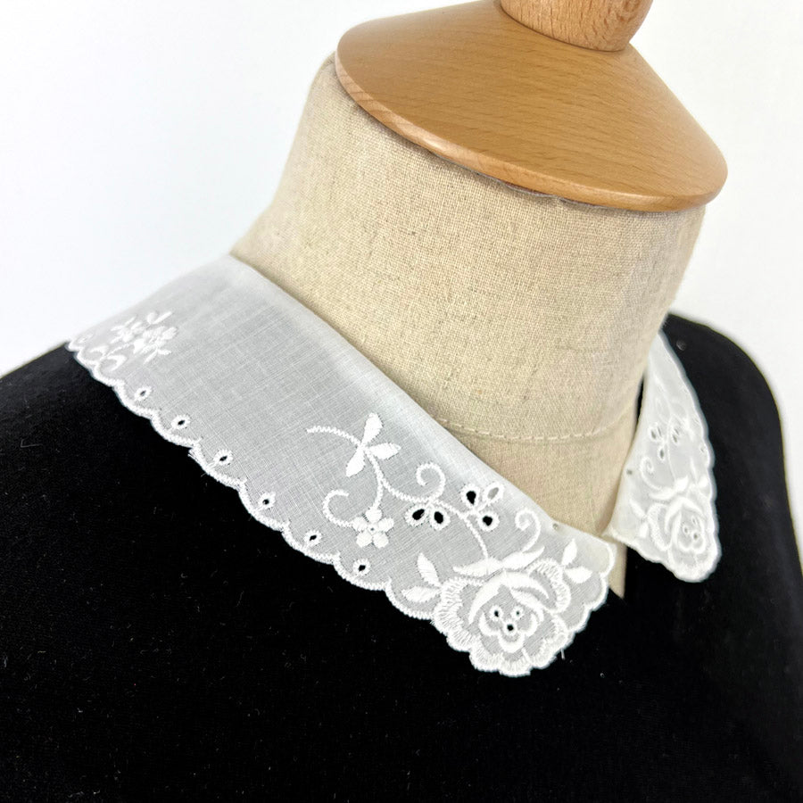 Vintage Floral Embroidered Cotton Collar Sarah White Large Side