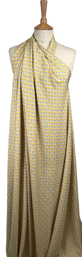 Viscose Challis Aspen Ochre Yellow White Leaf Print Lightweight Dress Fabric Mannequin