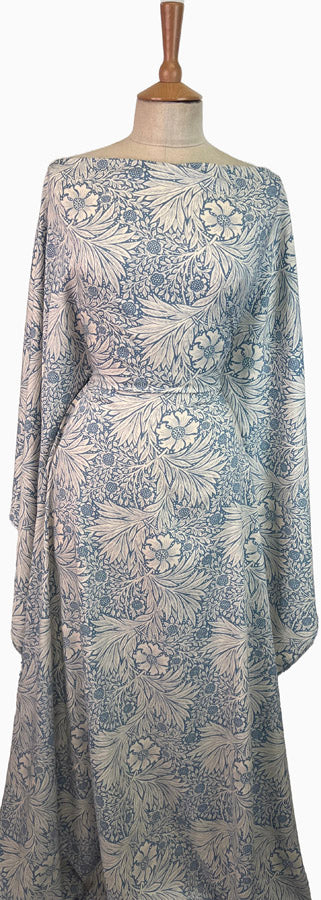 Viscose Challis Billy Delph Blue White Floral Woven Dress Fabric Mannequin