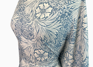 Viscose Challis Billy Delph Blue White Floral Woven Dress Fabric Side