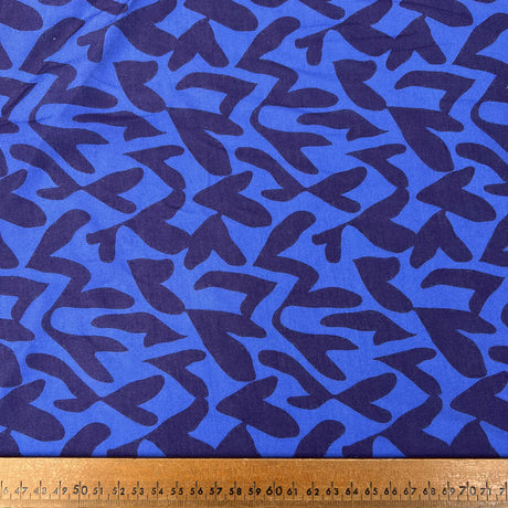 Viscose Challis Collage Hearts Blue Navy Printed Dress Fabric Ruler
